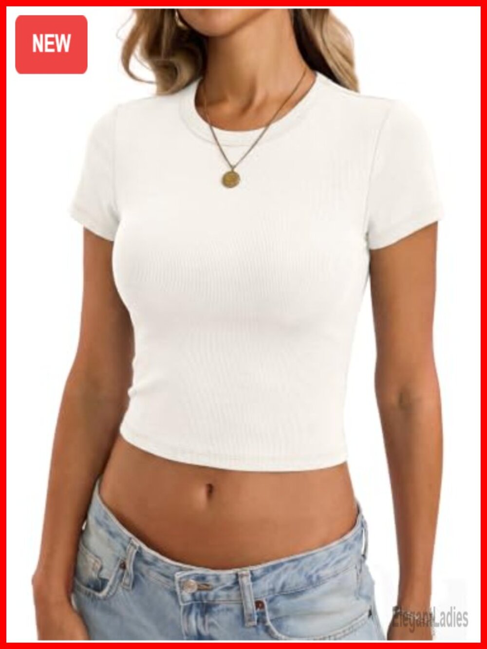 EasyGala Womens Cotton Ribbed Short Sleeve Crew Neck Crop Top Fitted Tee